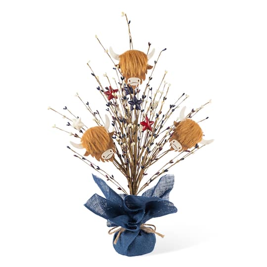 Glitzhome® 21" Patriotic Americana Highland Cow and Berry Table Tree